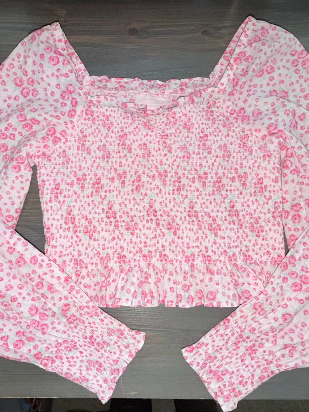 LoveShackFancy x Target Collab Pink Floral Smocked Square-Neck Crop Top